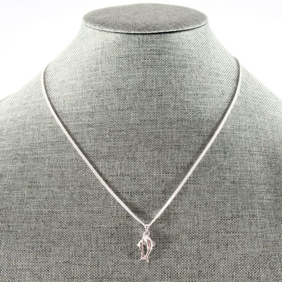 Sterling Silver 925 Dolphin Pendant Curb Chain 20" - Picture 1 of 11